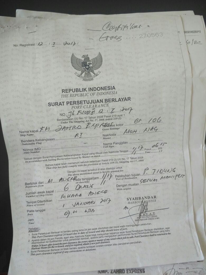 Detail Surat Persetujuan Berlayar Nomer 11