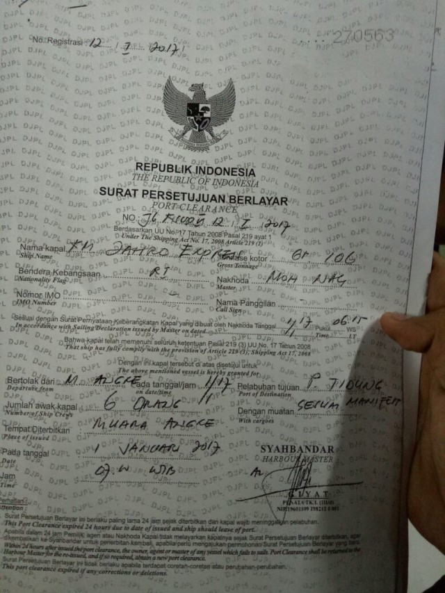 Detail Surat Persetujuan Berlayar Nomer 14