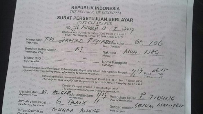 Detail Surat Persetujuan Berlayar Nomer 7