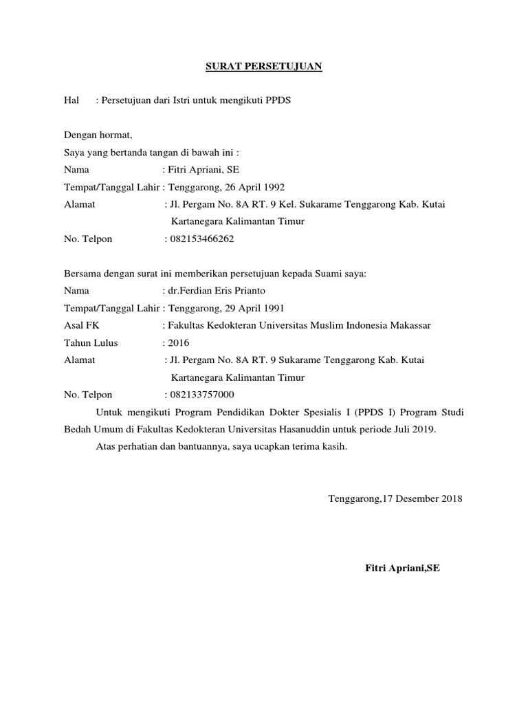 Detail Surat Persetujuan Istri Nomer 27