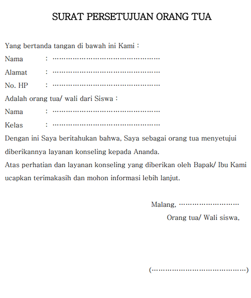 Detail Surat Persetujuan Orang Tua Wali Nomer 29