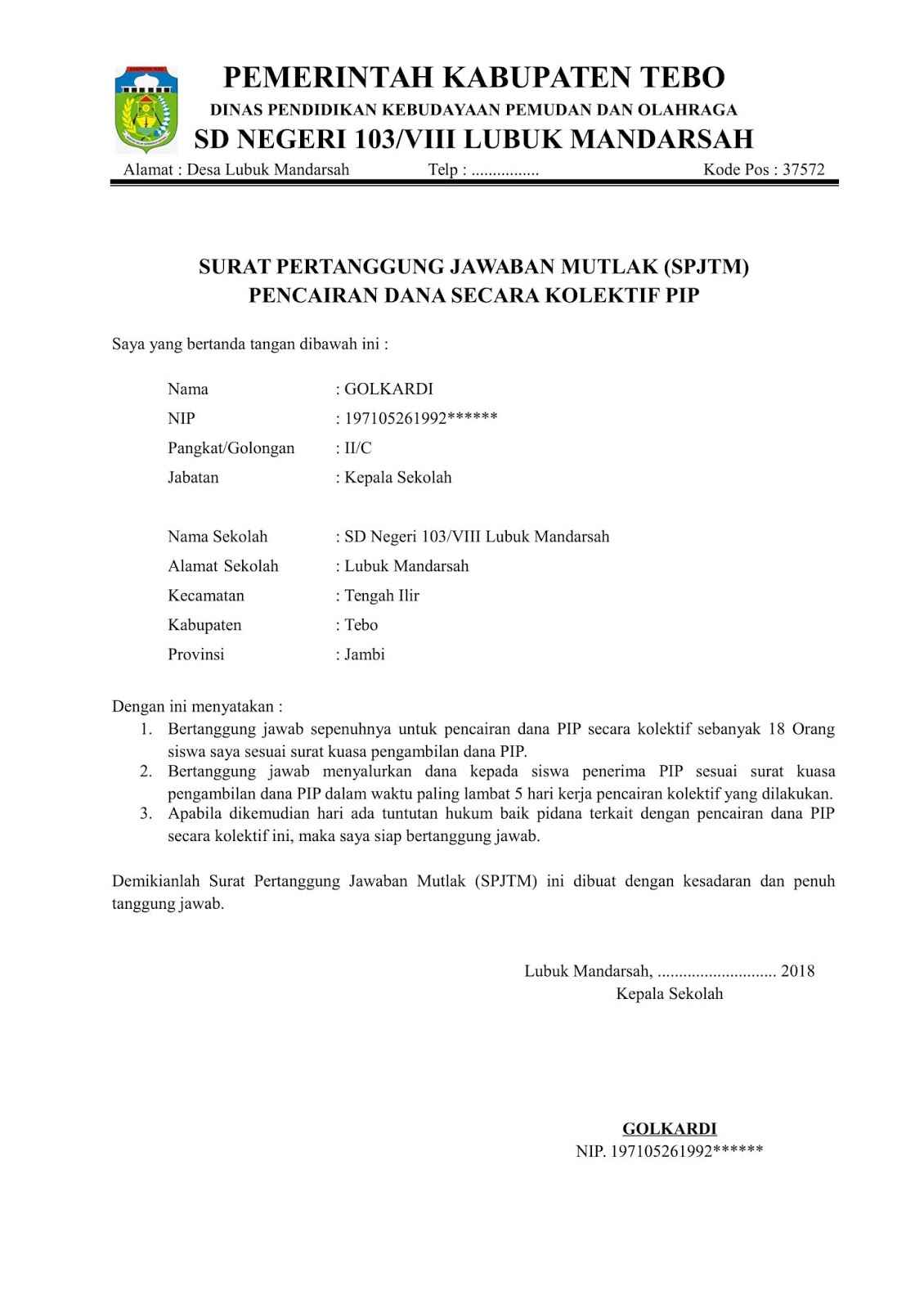 Detail Surat Pertanggung Jawaban Koleksi Nomer 42