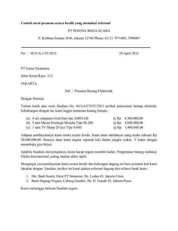 Surat Pesanan Dalam Bahasa Inggris - KibrisPDR