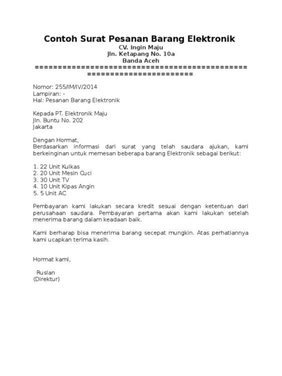 Detail Surat Pesanan Dalam Bahasa Inggris Nomer 12