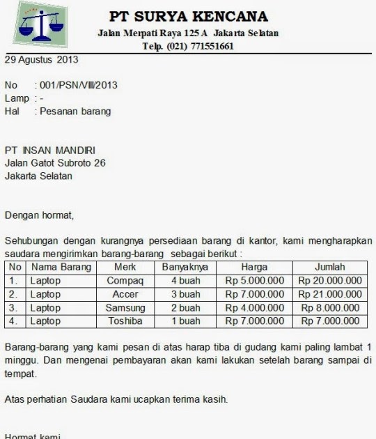 Detail Surat Pesanan Dalam Bahasa Inggris Nomer 21