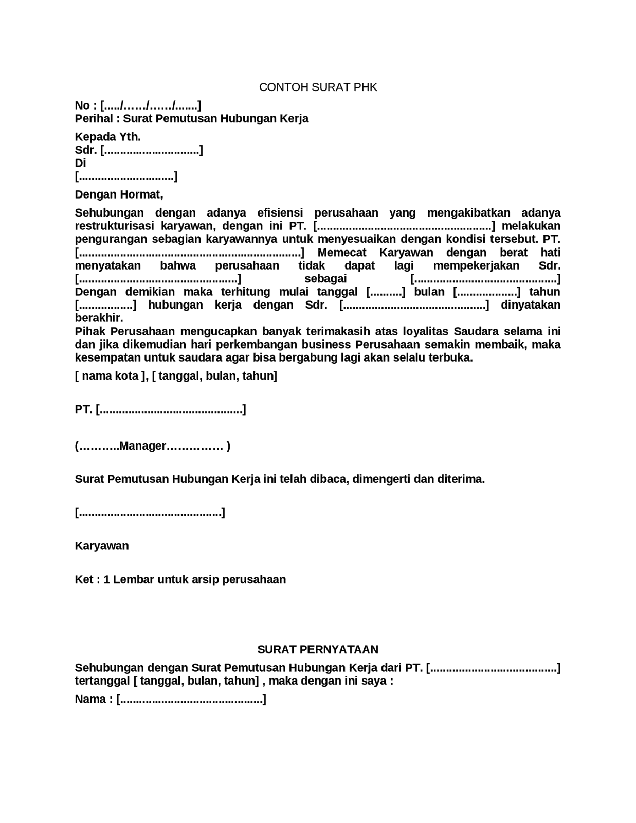 Detail Surat Phk Untuk Karyawan Nomer 33