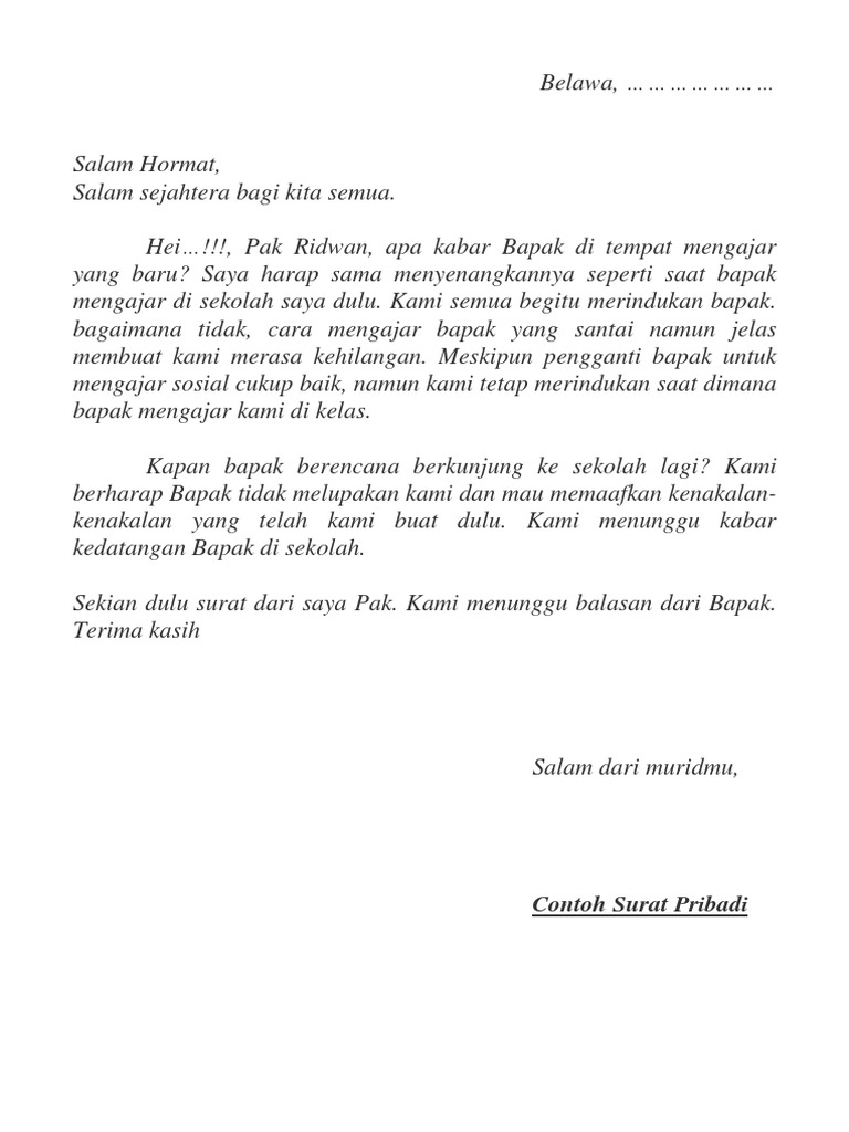 Detail Surat Pribadi Untuk Guru Bahasa Indonesia Nomer 19