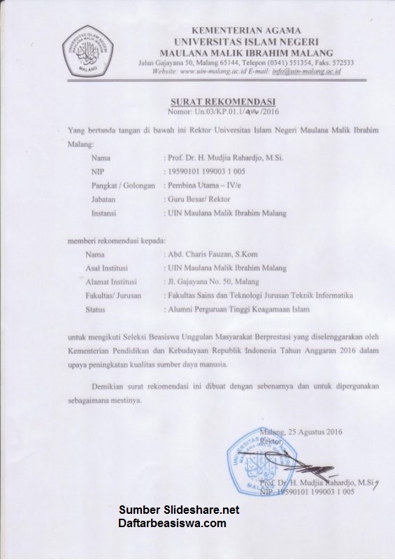 Surat Rekomendasi Untuk Beasiswa - KibrisPDR