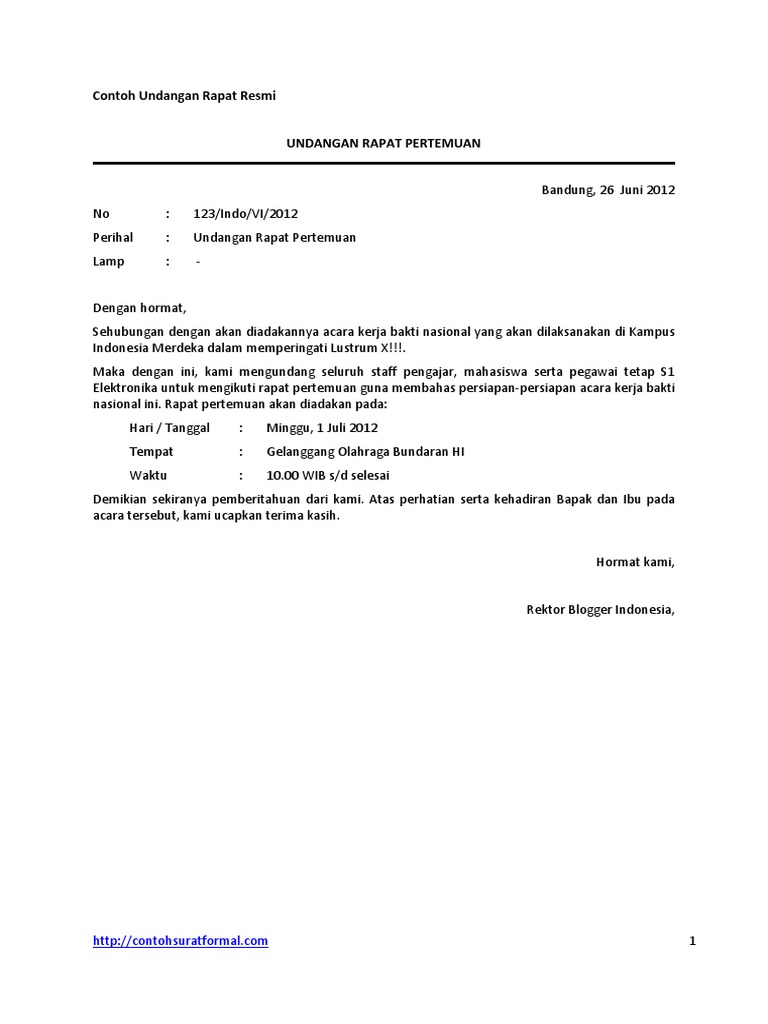 Detail Surat Resmi Undangan Rapat Nomer 17
