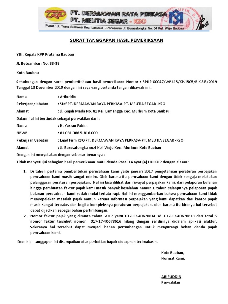 Detail Surat Tanggapan Pajak Nomer 16