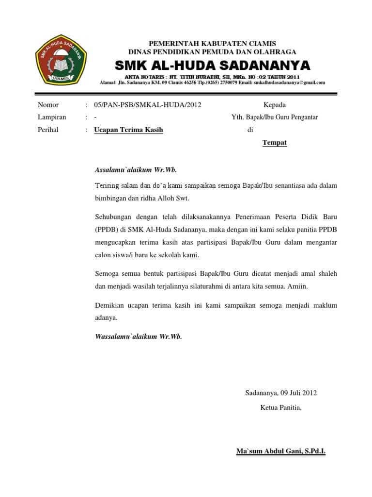 Detail Surat Ucapan Terima Kasih Nomer 3