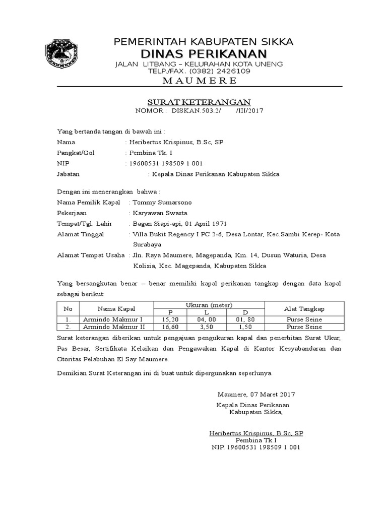 Detail Surat Ukur Kapal Nomer 17