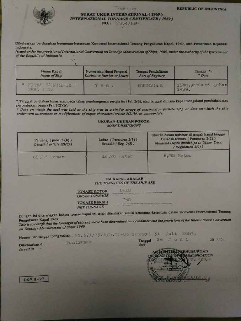 Detail Surat Ukur Kapal Nomer 6