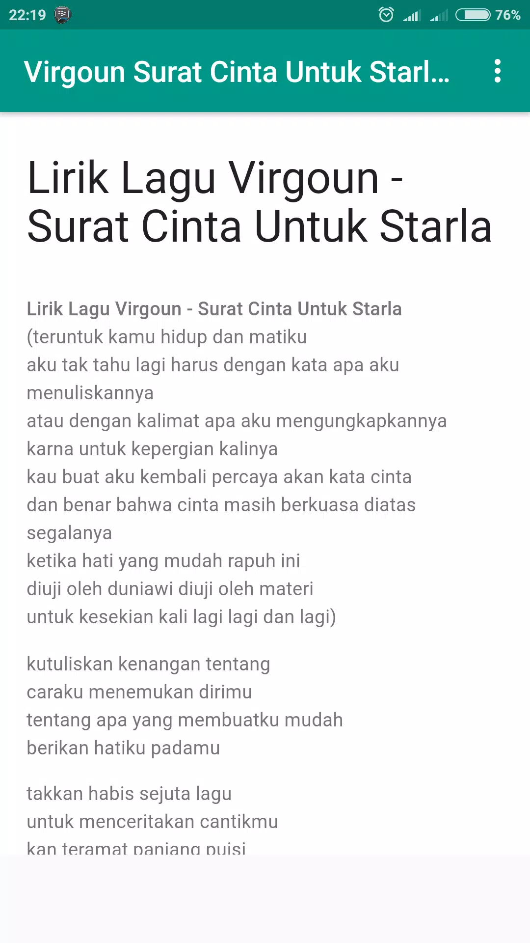 Surat Untuk Starla Lirik - KibrisPDR