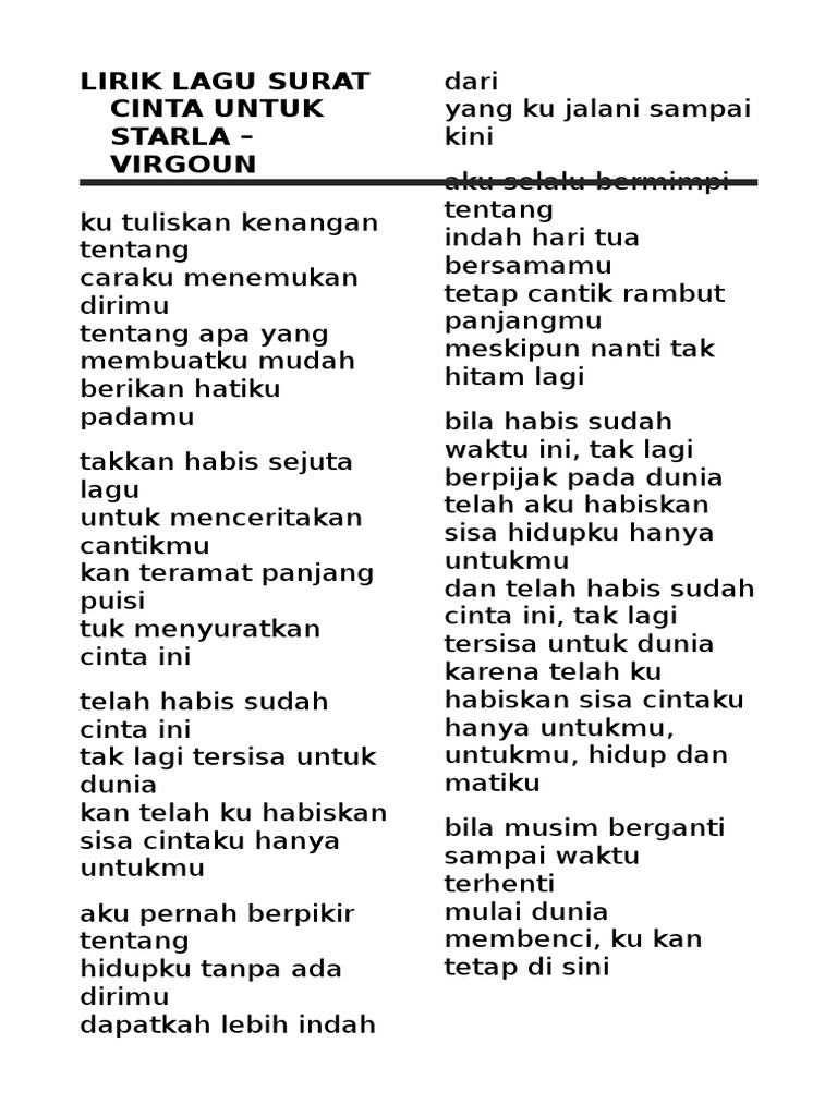 Detail Surat Untuk Starla Lirik Nomer 2