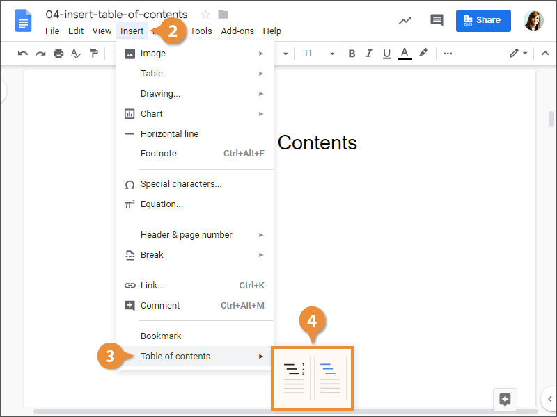 Table Of Contents Google Docs Template - KibrisPDR