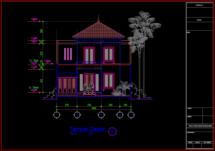 Detail Tampak Depan Gambar Rumah 2 Lantai Autocad Nomer 5