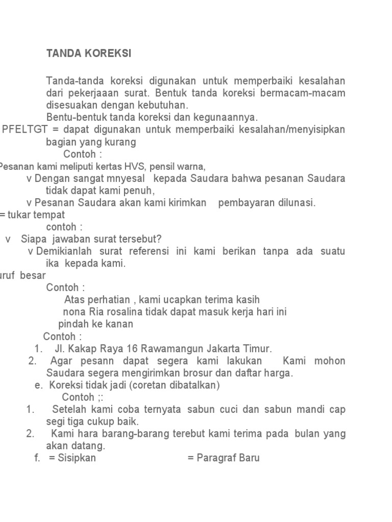 Detail Tanda Tanda Koreksi Dalam Surat Nomer 4