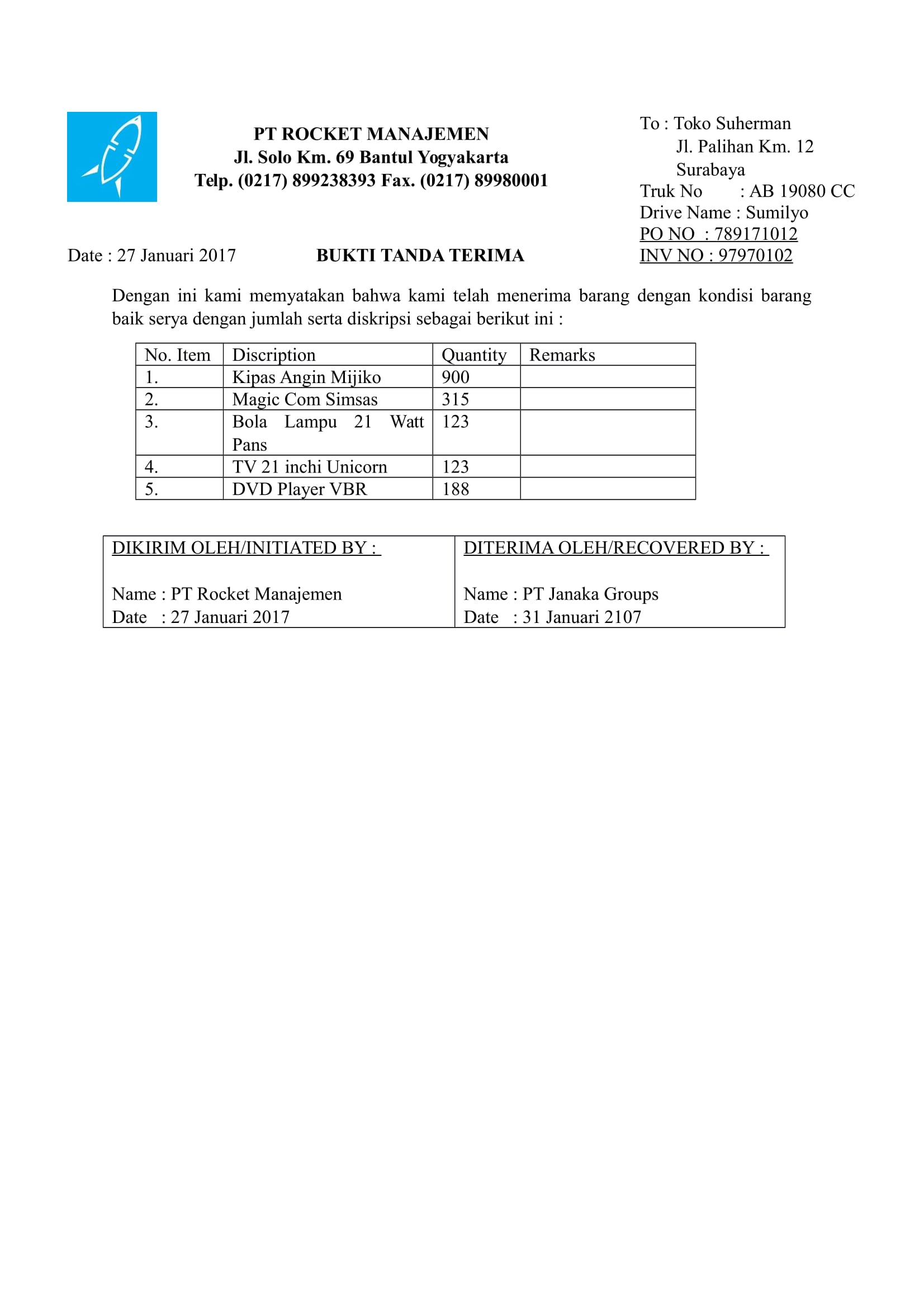 Detail Tanda Terima Surat Dinas Nomer 12