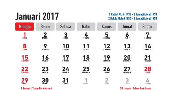 Detail Tanggal Kalender 2017 Nomer 15