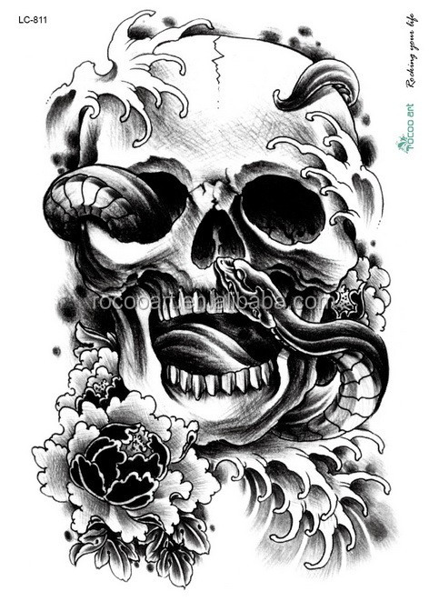 Detail Tato Tengkorak Hitam Putih Nomer 15