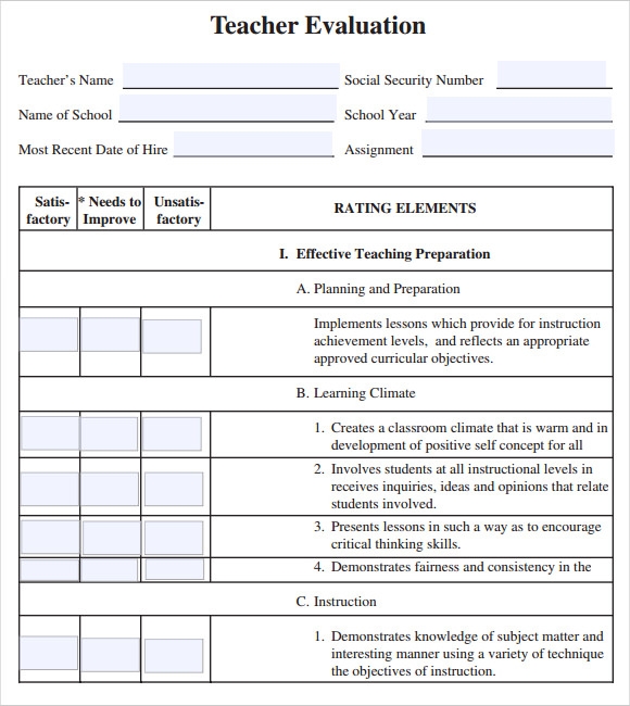 Detail Teacher Appraisal Template Nomer 13