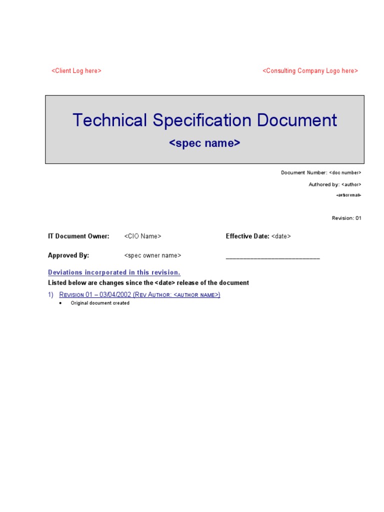 Detail Technical Specification Template Nomer 41