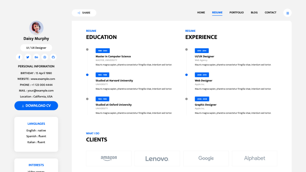 Detail Template Bootstrap Cv Nomer 6