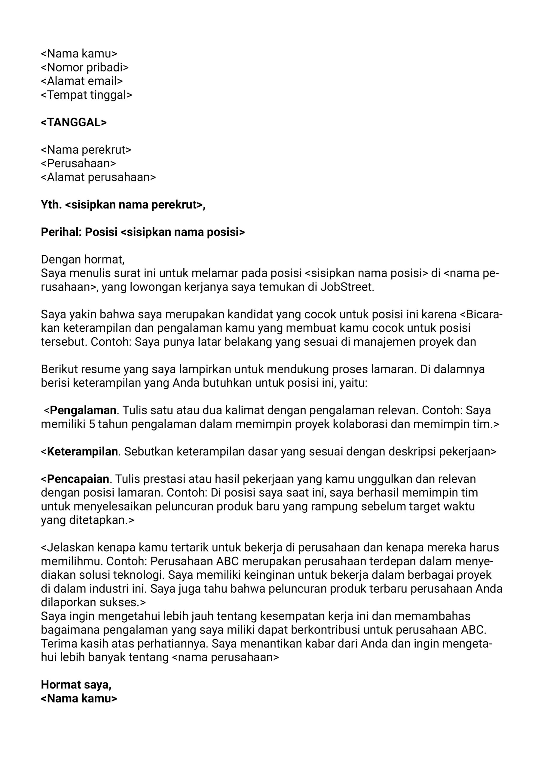 Detail Template Cover Letter Indonesia Nomer 29