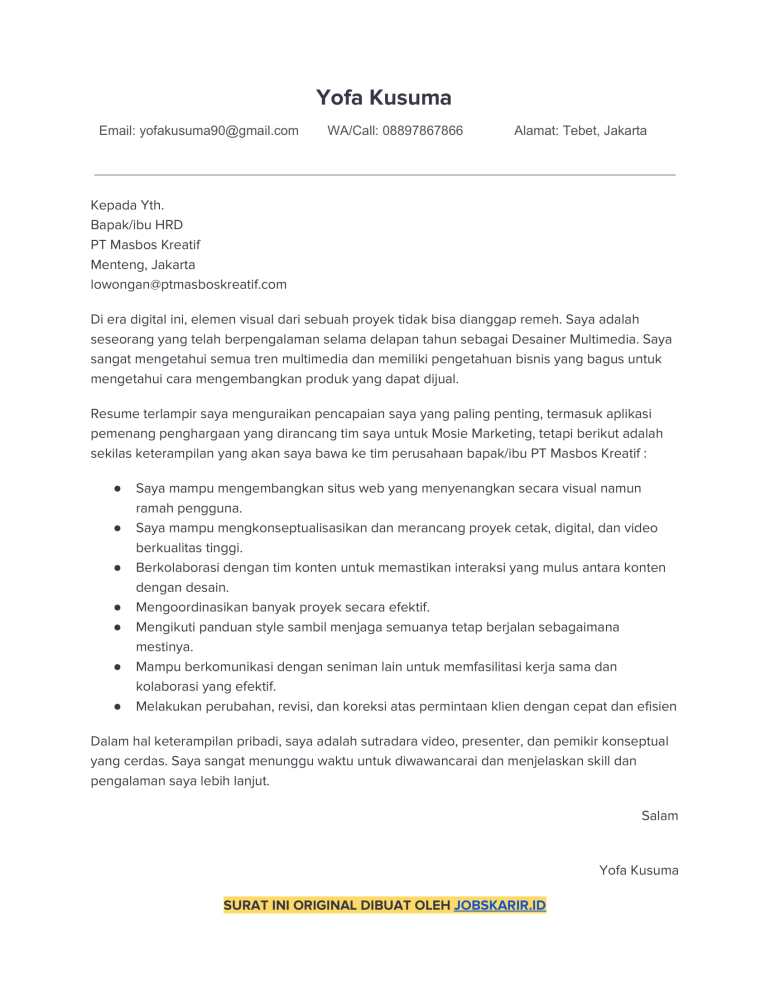 Detail Template Cover Letter Indonesia Nomer 32