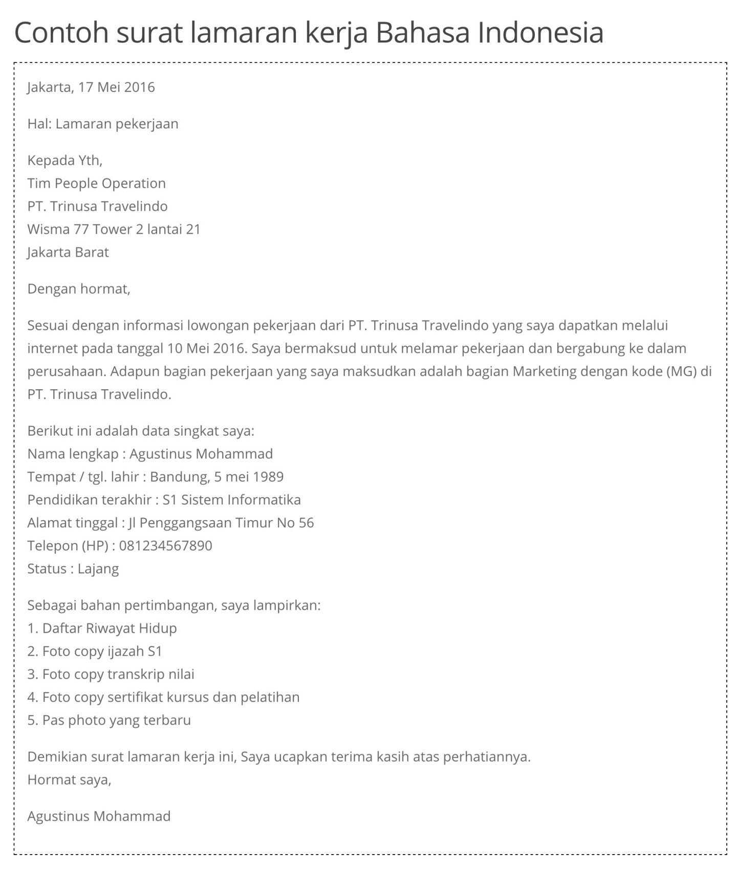 Detail Template Cover Letter Indonesia Nomer 35