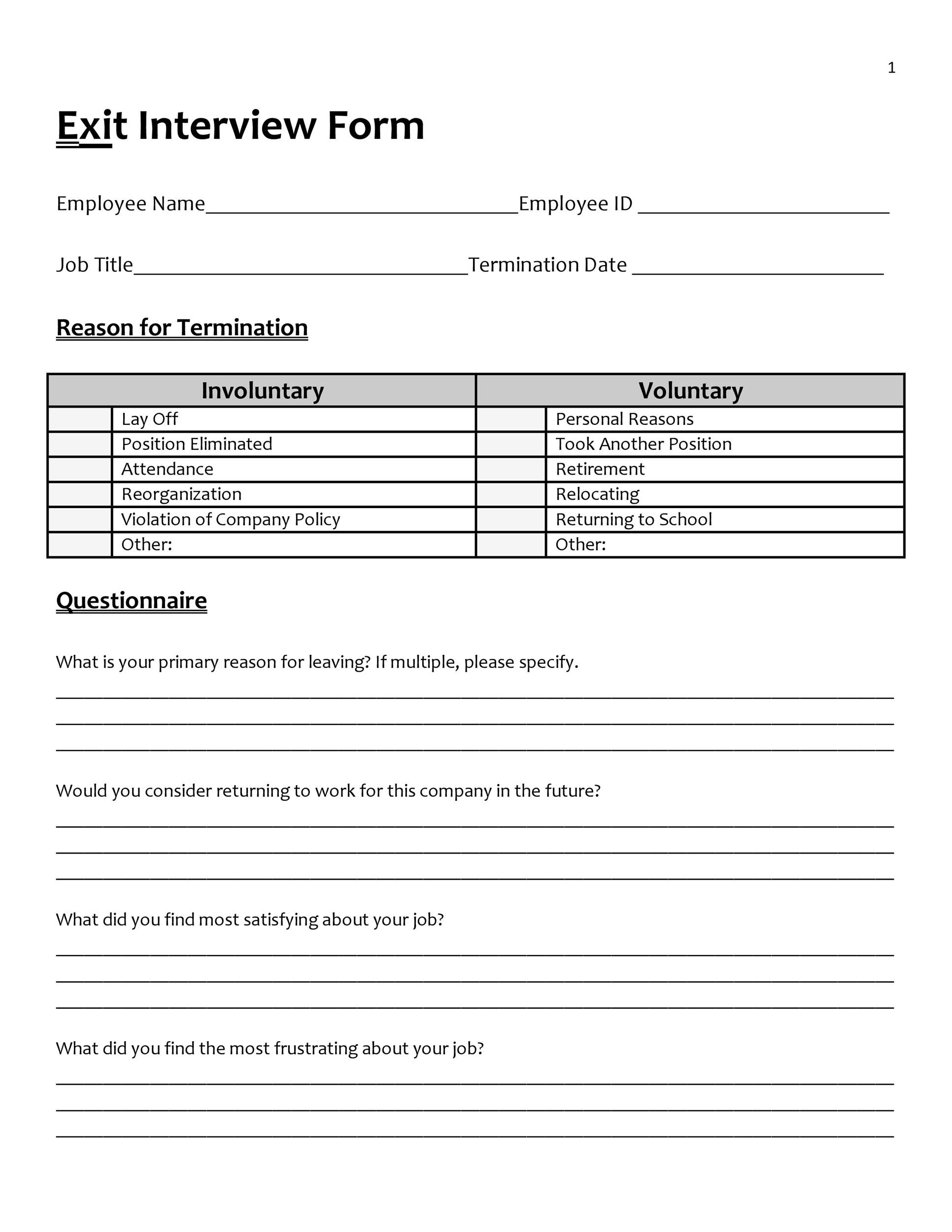 Template Exit Interview Form - KibrisPDR