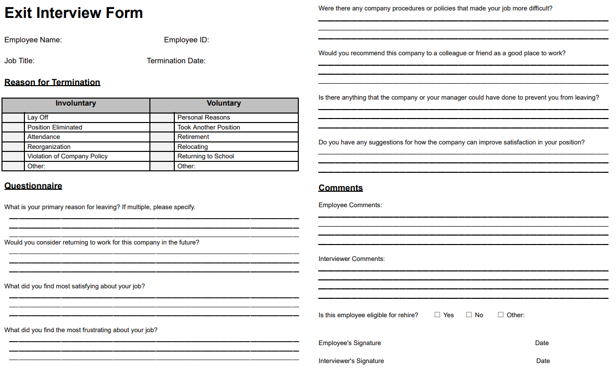 Detail Template Exit Interview Form Nomer 36