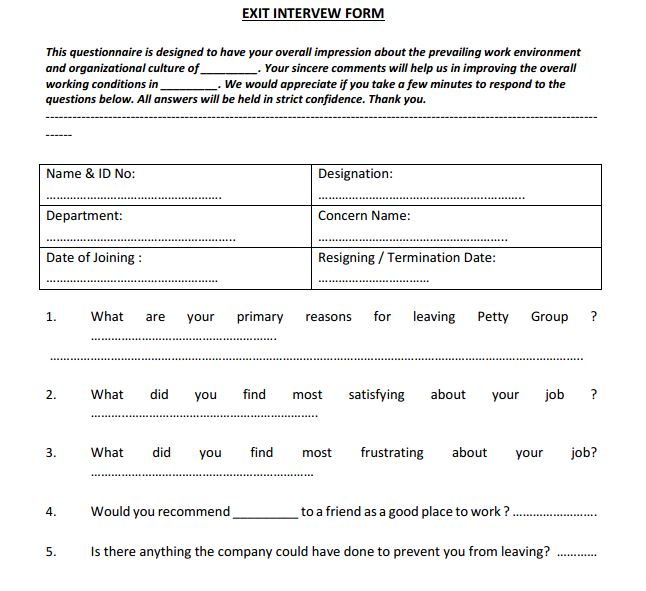 Detail Template Exit Interview Form Nomer 50