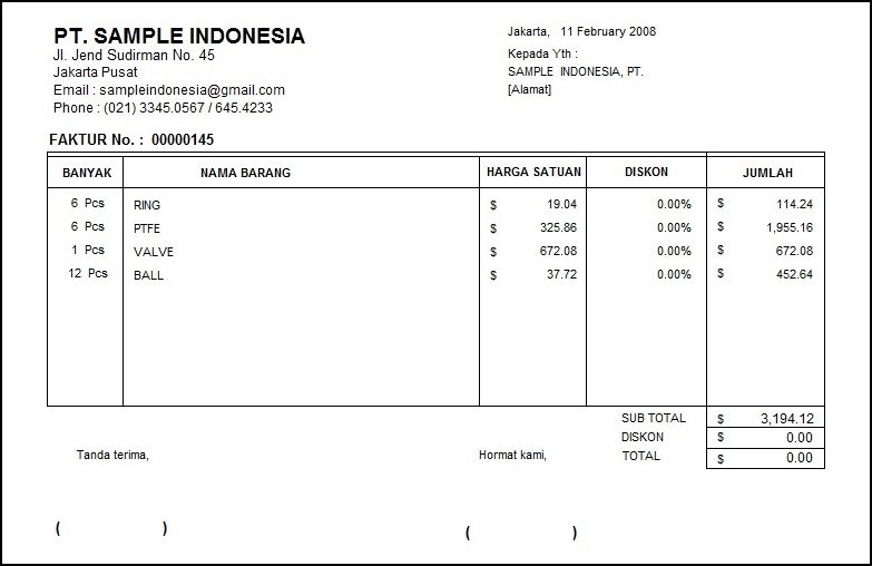 Detail Template Faktur Penjualan Nomer 2