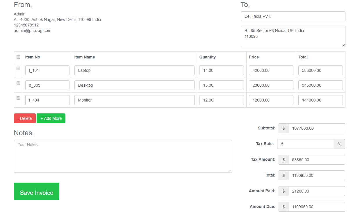 Template Invoice Php - KibrisPDR