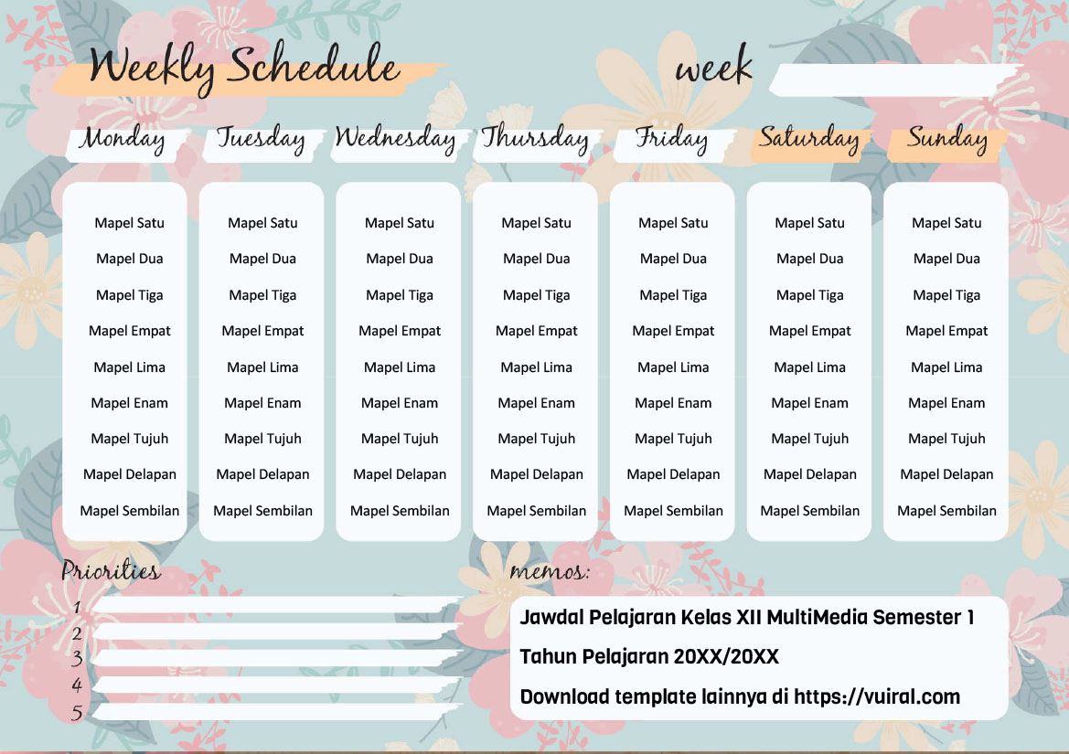 Detail Template Jadwal Pelajaran Siap Pakai Nomer 32