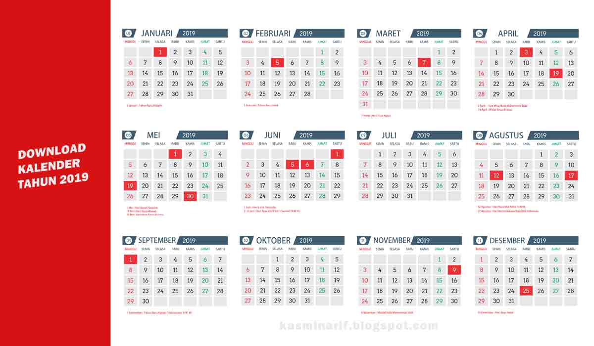 Detail Template Kalender 2019 Psd Gratis Nomer 6
