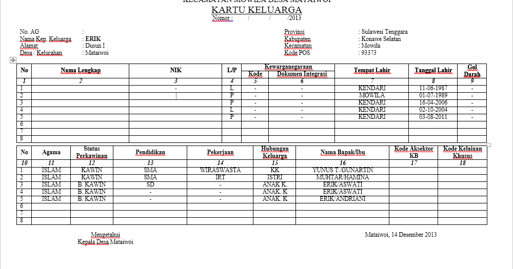 Detail Template Kartu Keluarga Nomer 17