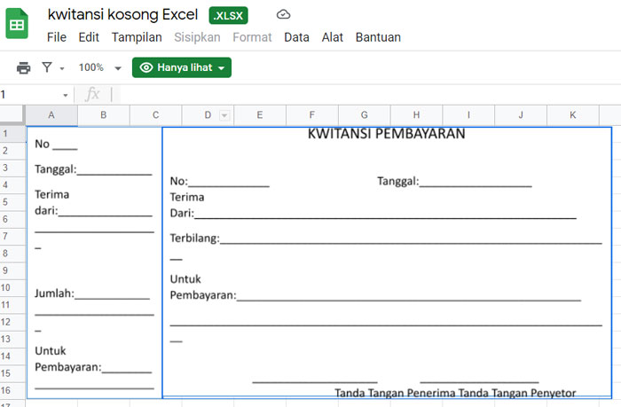 Detail Template Kwitansi Excel Nomer 6