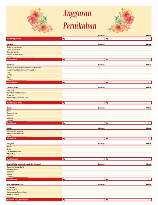 Template List Persiapan Pernikahan - KibrisPDR