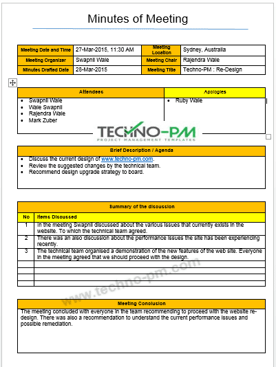 Detail Template Mom Meeting Excel Nomer 2