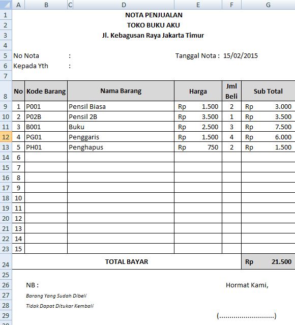 Detail Template Nota Excel Nomer 8