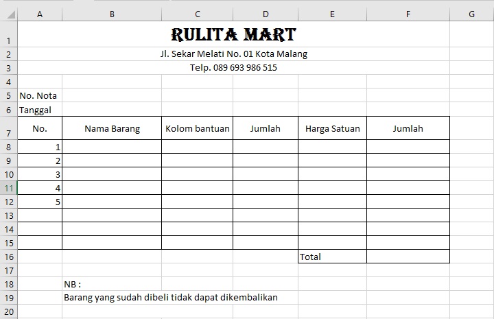 Detail Template Nota Excel Nomer 23