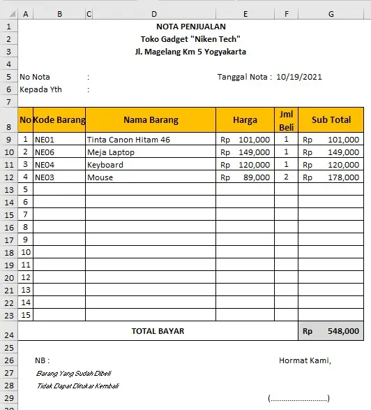 Detail Template Nota Excel Nomer 26