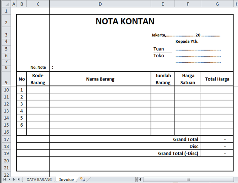Template Nota Excel 53  Koleksi Gambar