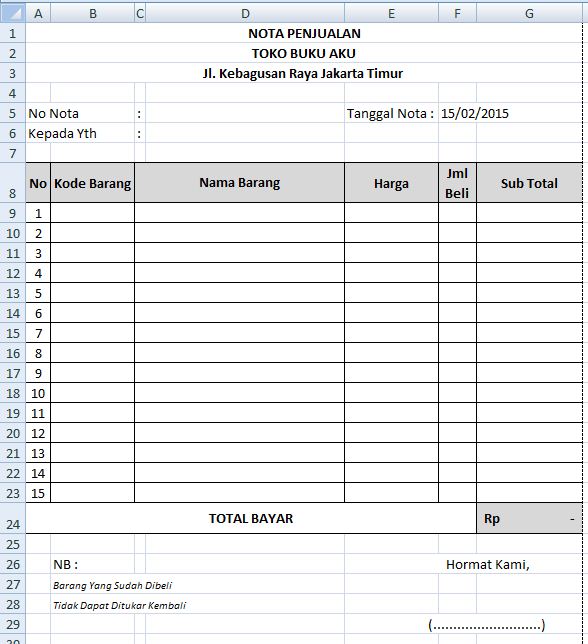 Detail Template Nota Excel Nomer 53