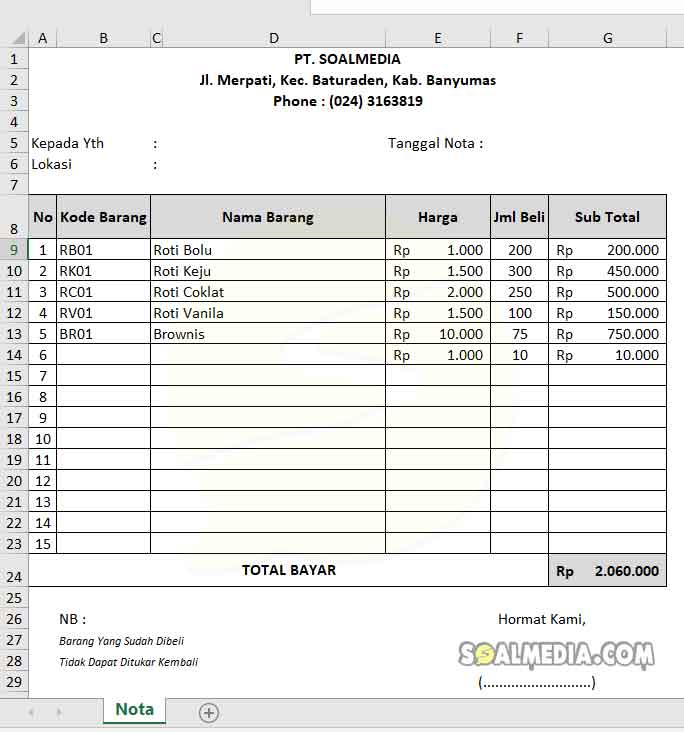 Detail Template Nota Excel Nomer 6