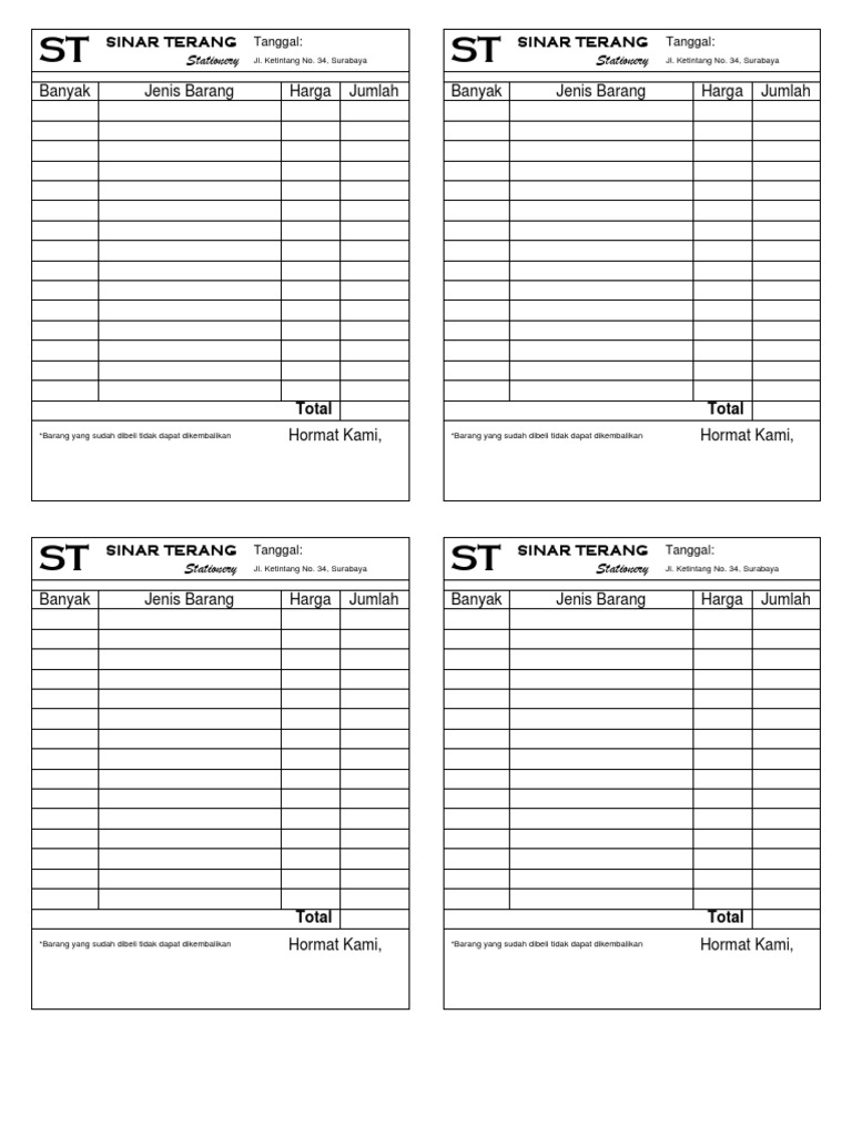 Detail Template Nota Kosong Nomer 18