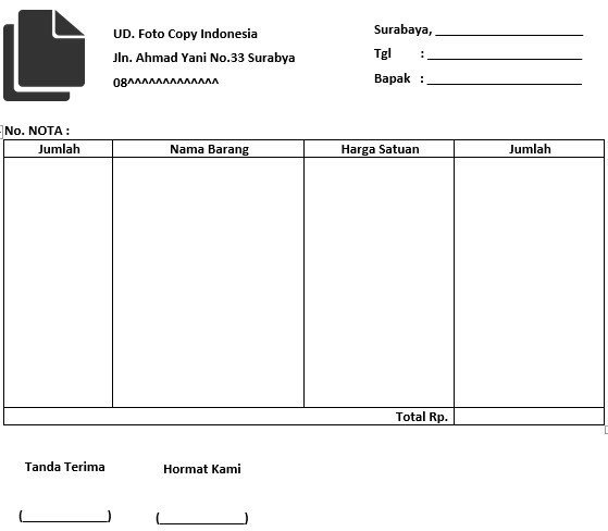 Detail Template Nota Kosong Nomer 21